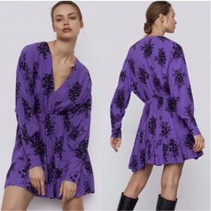 Zara purple and black floral mini dress